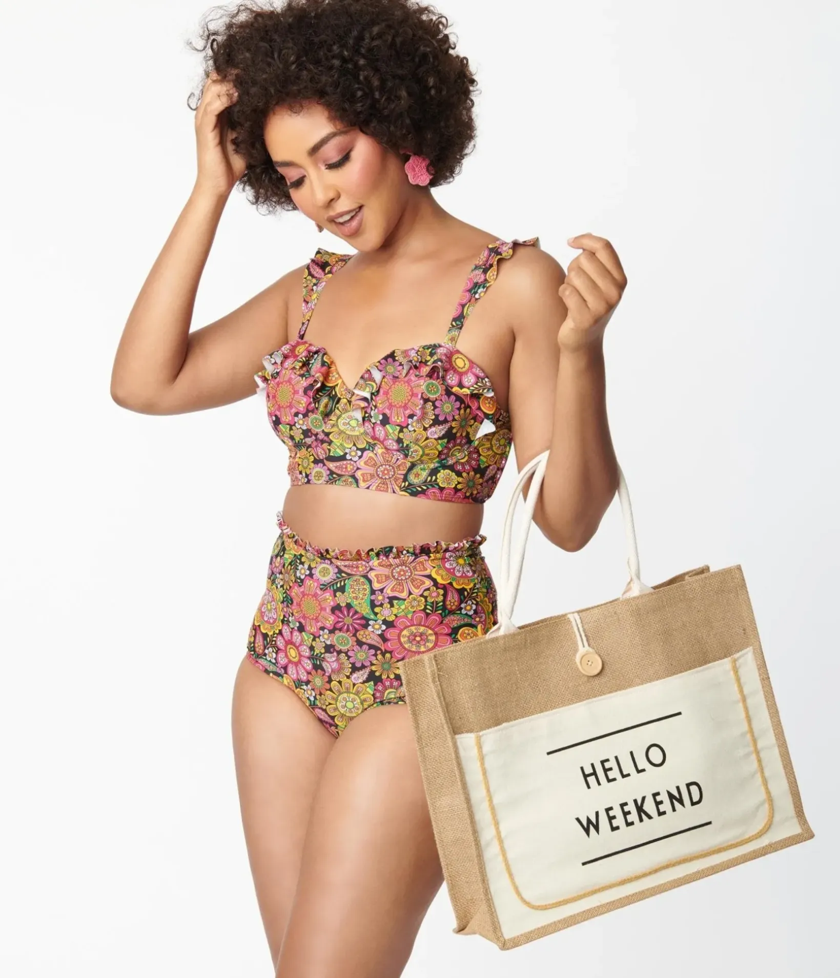 Unique Vintage Swim Tops|Two Piece Swim>Kaleidoscope Floral Southampton Swim Top