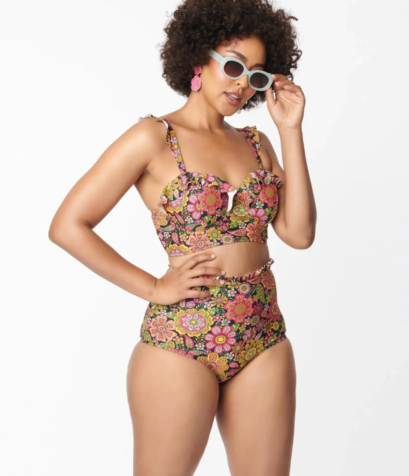 Unique Vintage Swim Tops|Two Piece Swim>Kaleidoscope Floral Southampton Swim Top