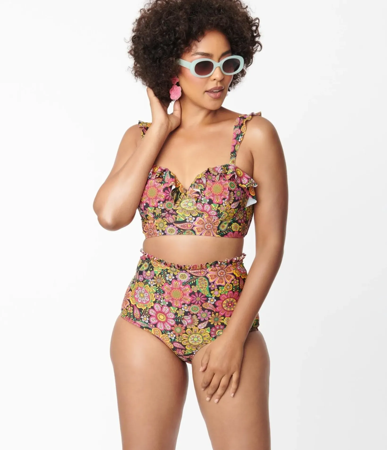 Unique Vintage Swim Tops|Two Piece Swim>Kaleidoscope Floral Southampton Swim Top