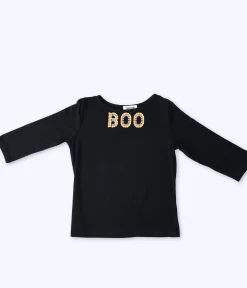 Unique Vintage All Things Black|Halloween>Kids Black Candy Corn Boo Embroidered Gracie Top