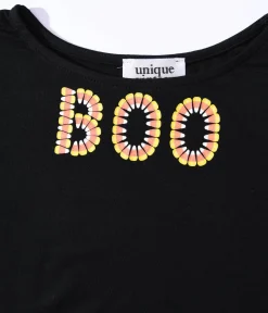 Unique Vintage All Things Black|Halloween>Kids Black Candy Corn Boo Embroidered Gracie Top