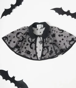 Unique Vintage All Things Black|Halloween>Kids Black Flocked Moon & Stars Clarke Capelet