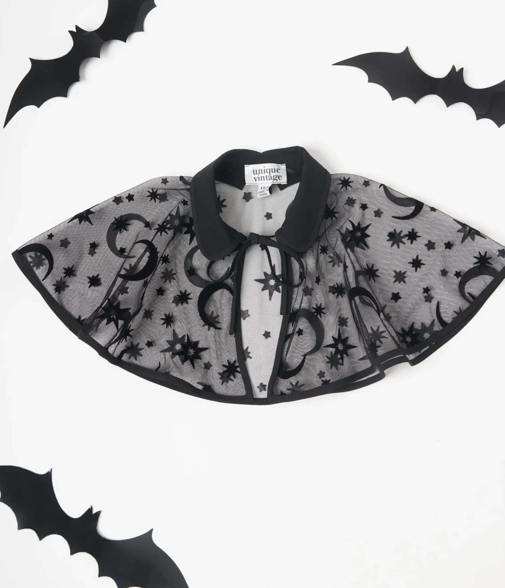 Unique Vintage All Things Black|Halloween>Kids Black Flocked Moon & Stars Clarke Capelet