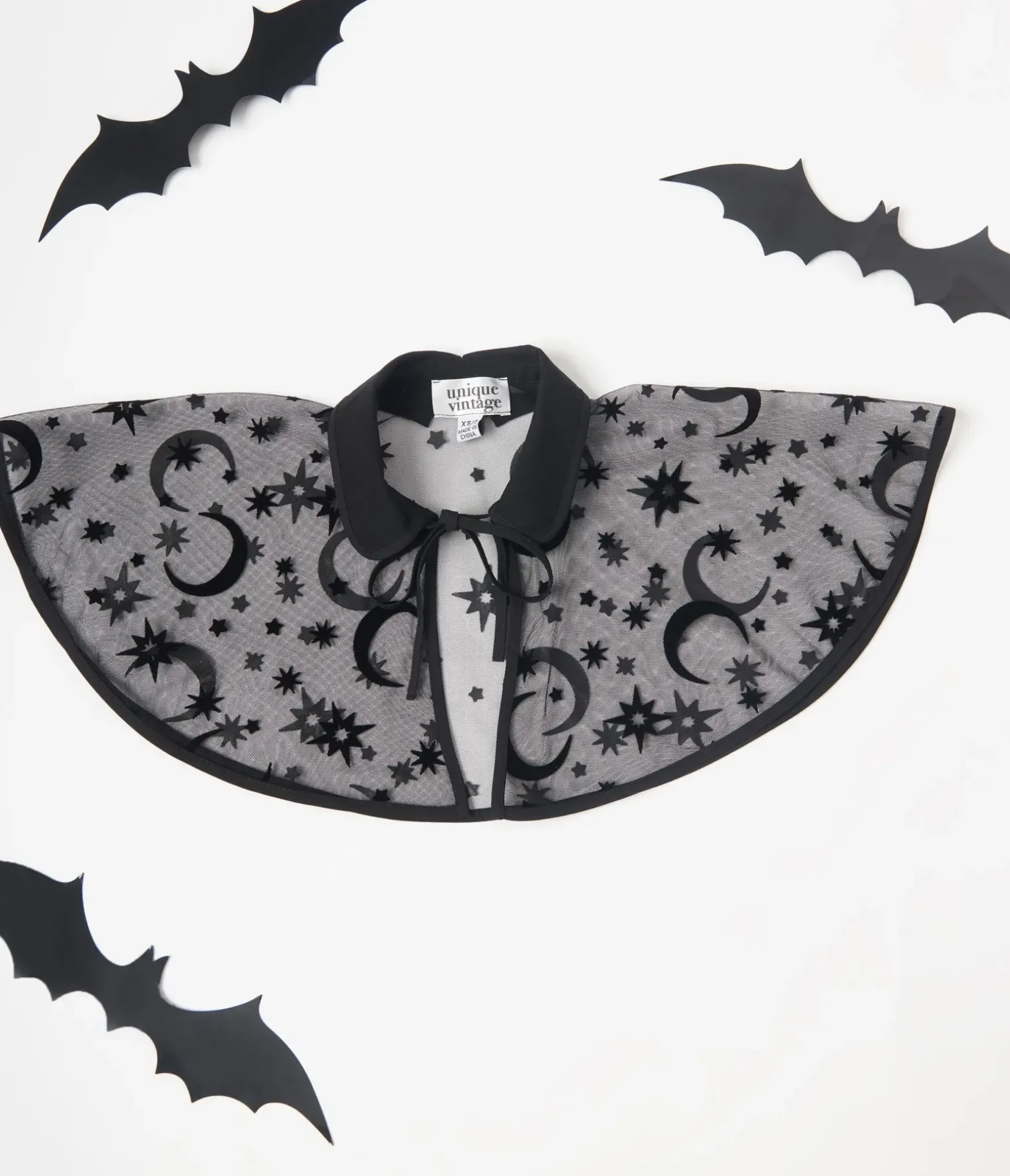 Unique Vintage All Things Black|Halloween>Kids Black Flocked Moon & Stars Clarke Capelet