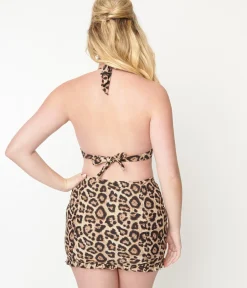 Unique Vintage Swim Tops|Two Piece Swim>Leopard Print Monroe Halter Swim Top