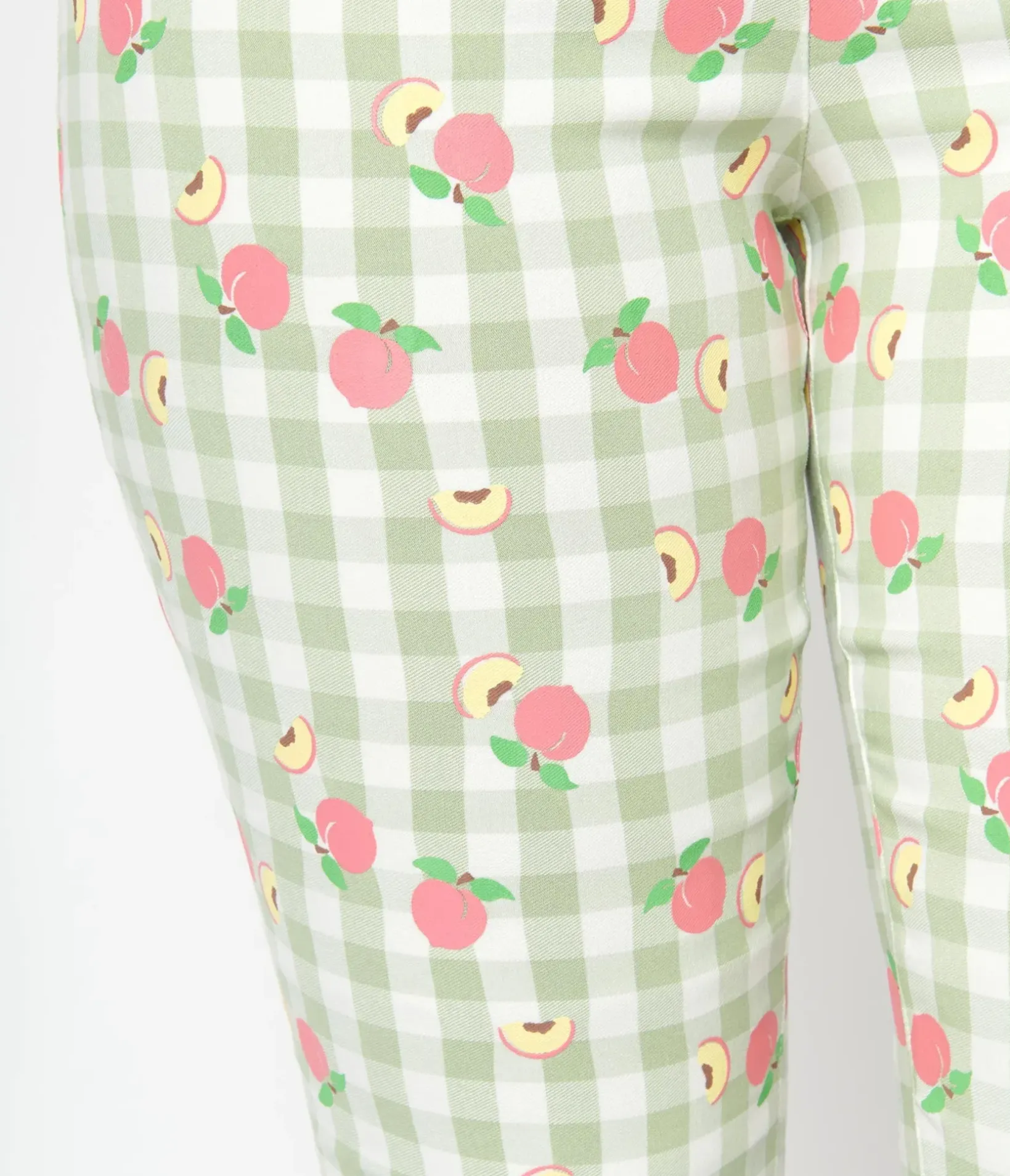 Unique Vintage Pants>Light Green Gingham & Peaches Rachelle Capri Pants