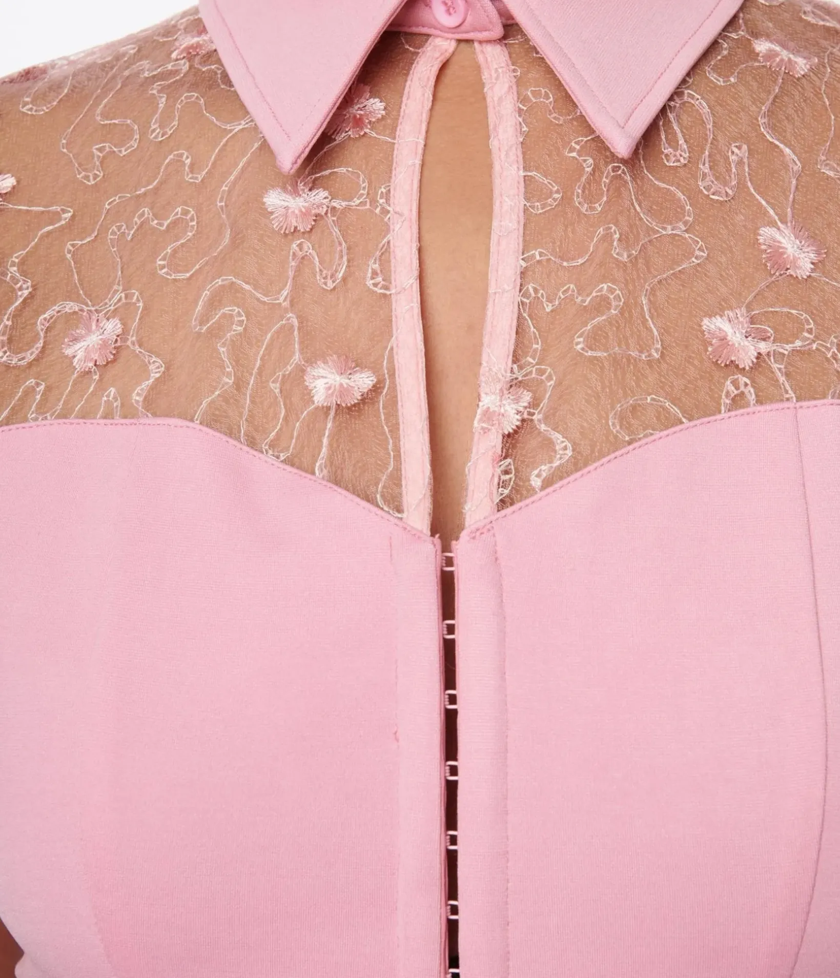 Unique Vintage All Things Pink>Light Pink & Floral Mesh Sweetheart Top