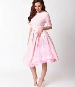 Unique Vintage All Things Pink|Lingerie & Shapewear>Light Pink Ruffled Chiffon Petticoat Crinoline