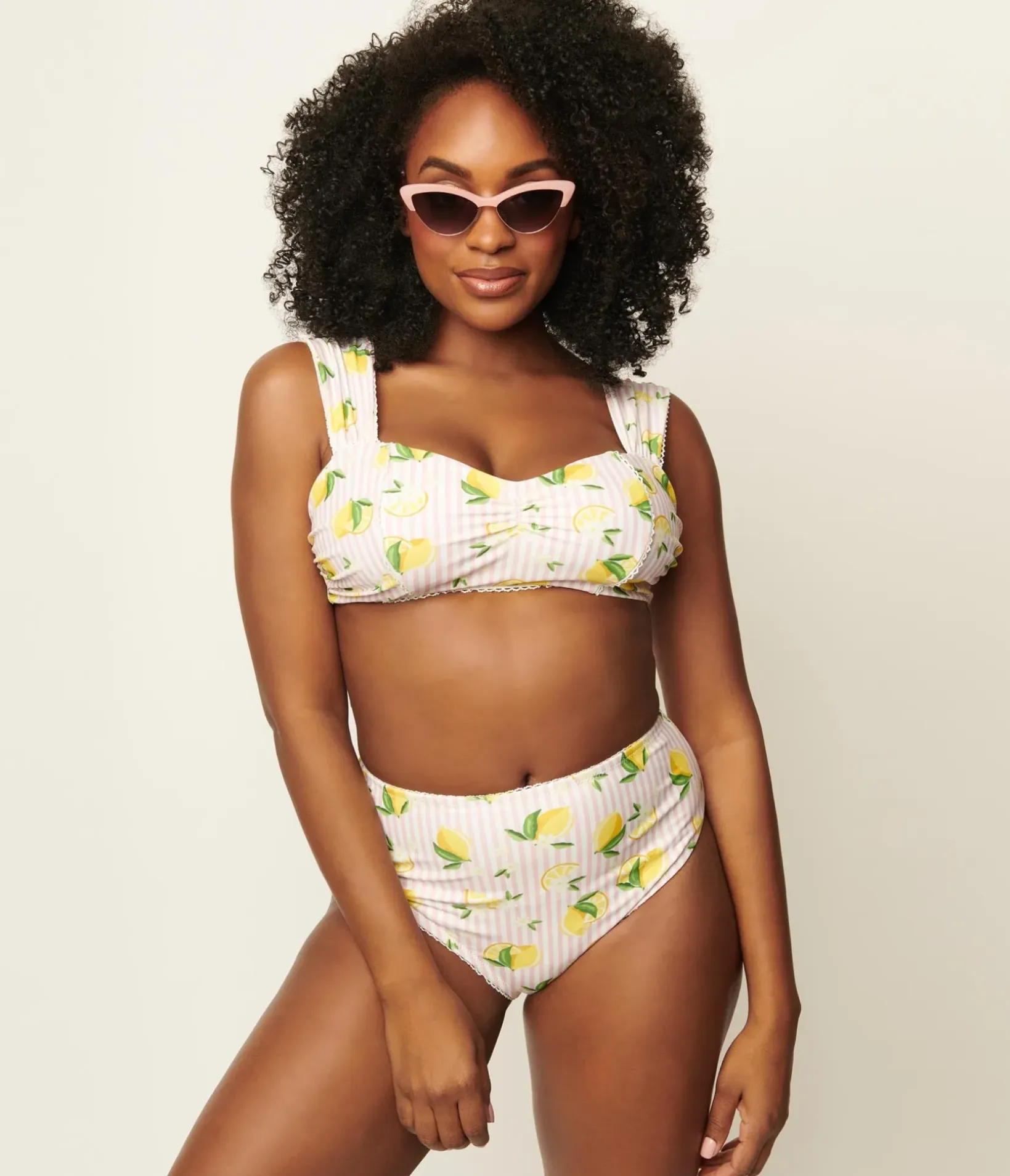 Unique Vintage All Things Pink>Light Pink Stripe & Lemons Daphne Swim Bottoms