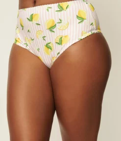Unique Vintage All Things Pink>Light Pink Stripe & Lemons Daphne Swim Bottoms