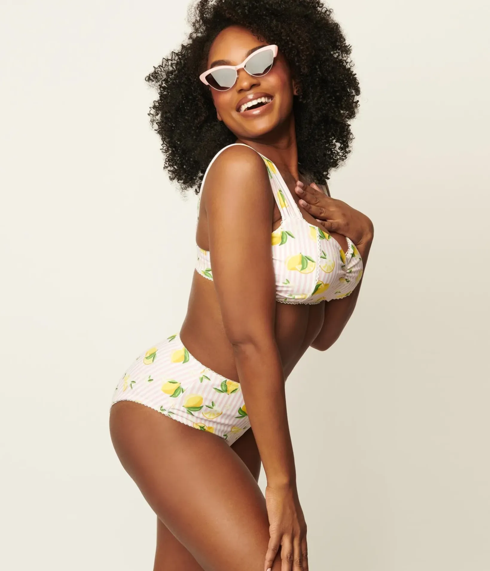 Unique Vintage All Things Pink>Light Pink Stripe & Lemons Daphne Swim Bottoms