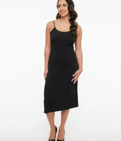 Unique Vintage Special Occasion|All Things Black>Midi Length Black Stretch Slip