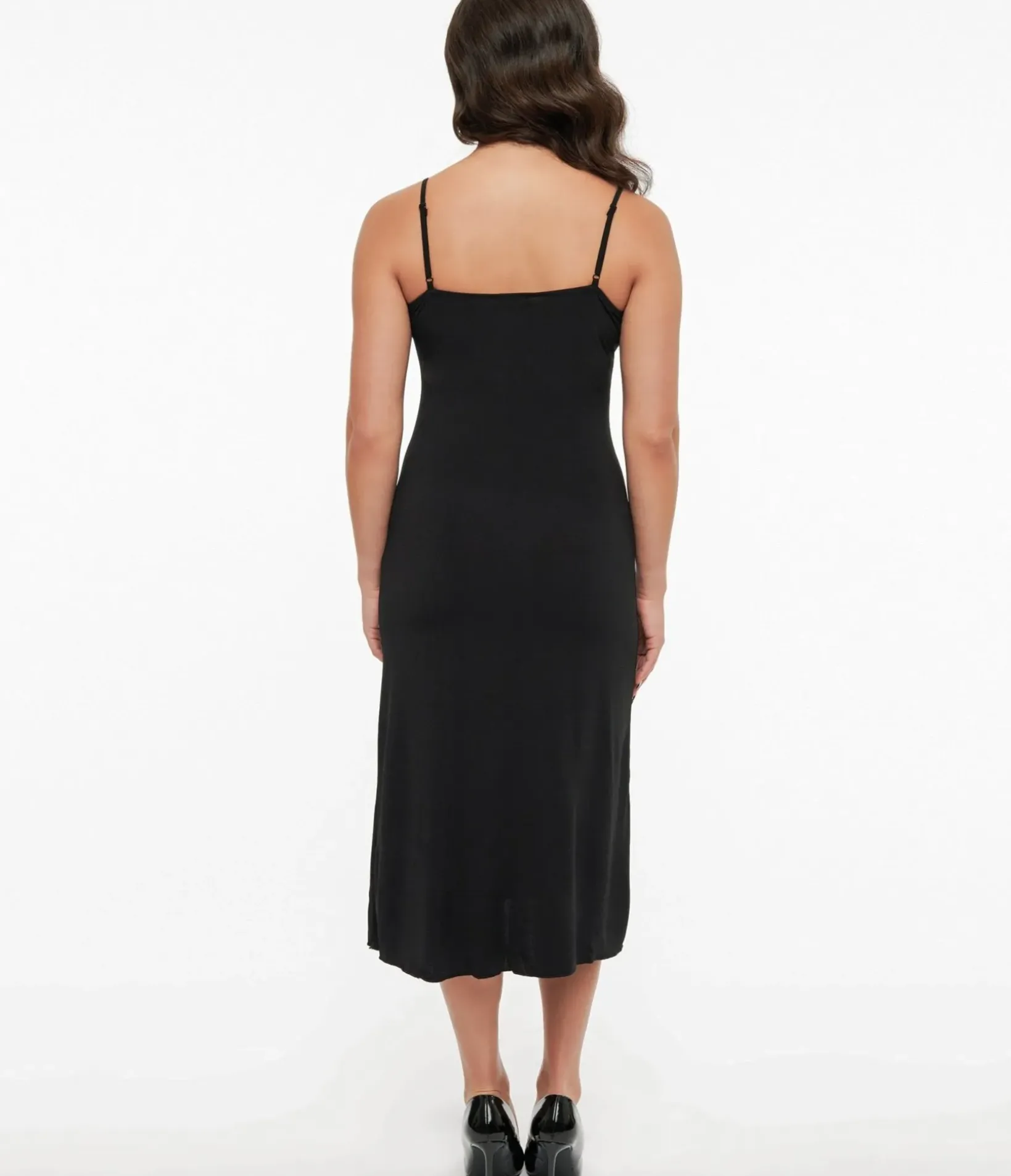 Unique Vintage Special Occasion|All Things Black>Midi Length Black Stretch Slip