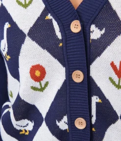 Unique Vintage Sweaters & Cardigans>Navy & Duck Argyle Sweater Cardigan