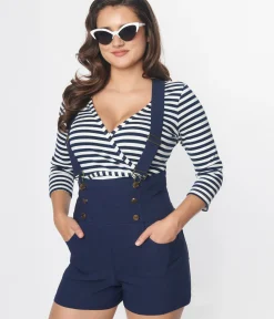 Unique Vintage Shorts|Summer Vacation>Navy Pinafore Shorts