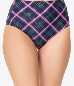 Unique Vintage Swim Bottoms|Two Piece Swim>Navy & Pink Plaid Daphne Swim Bottoms
