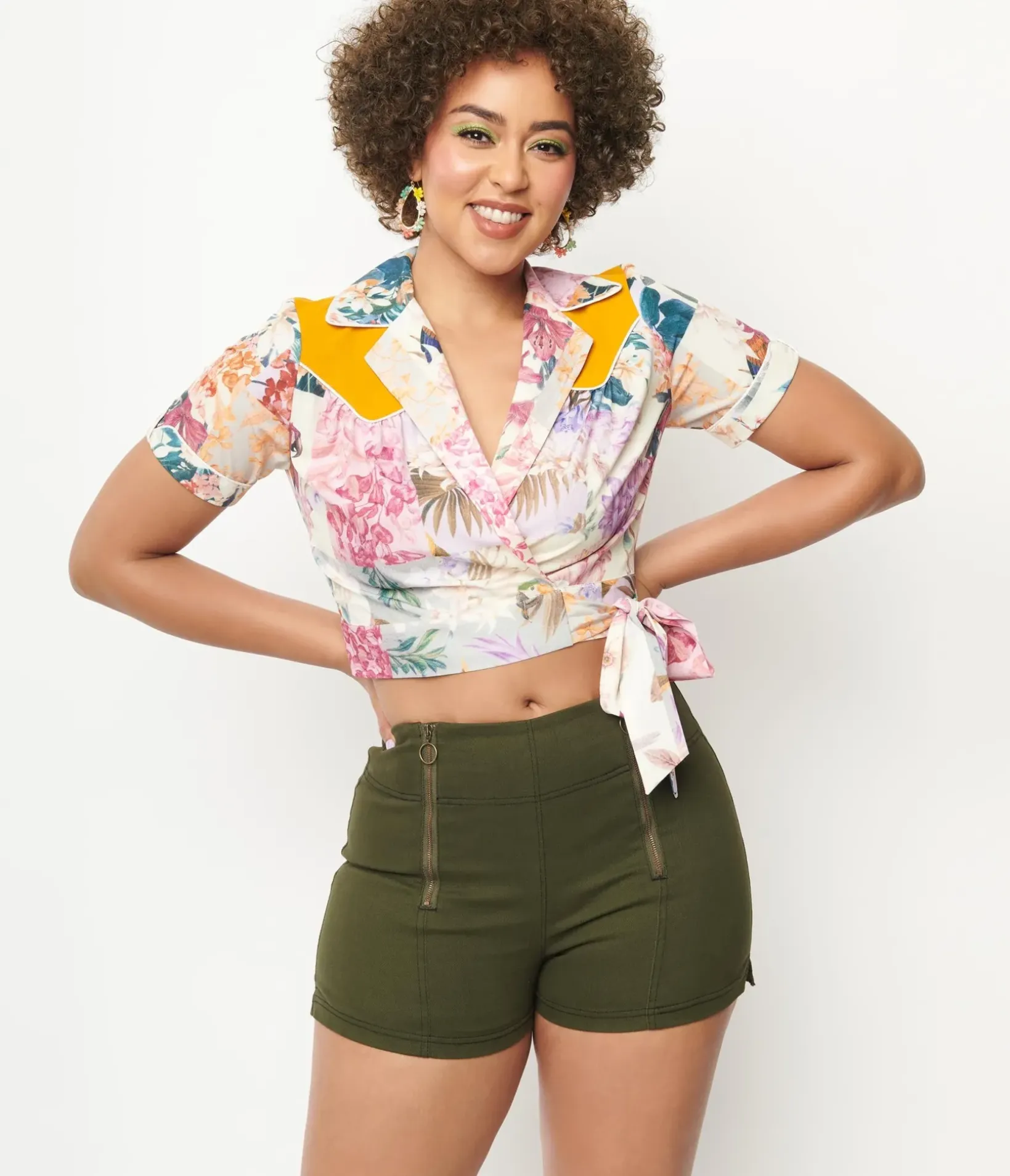 Unique Vintage Shorts>Olive Denim Summer Love Shorts