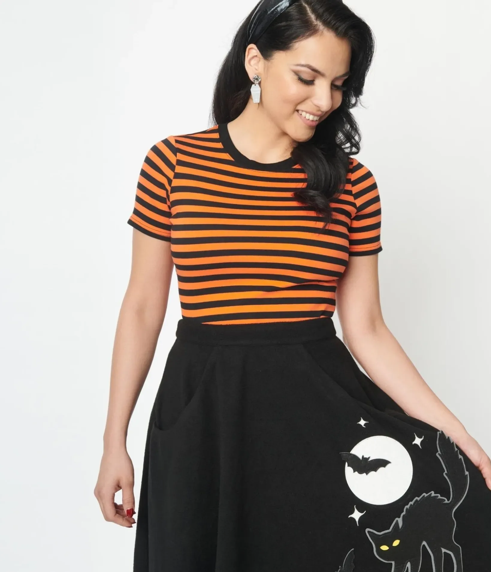 Unique Vintage Halloween>Orange & Black Stripe Back To Basics Top