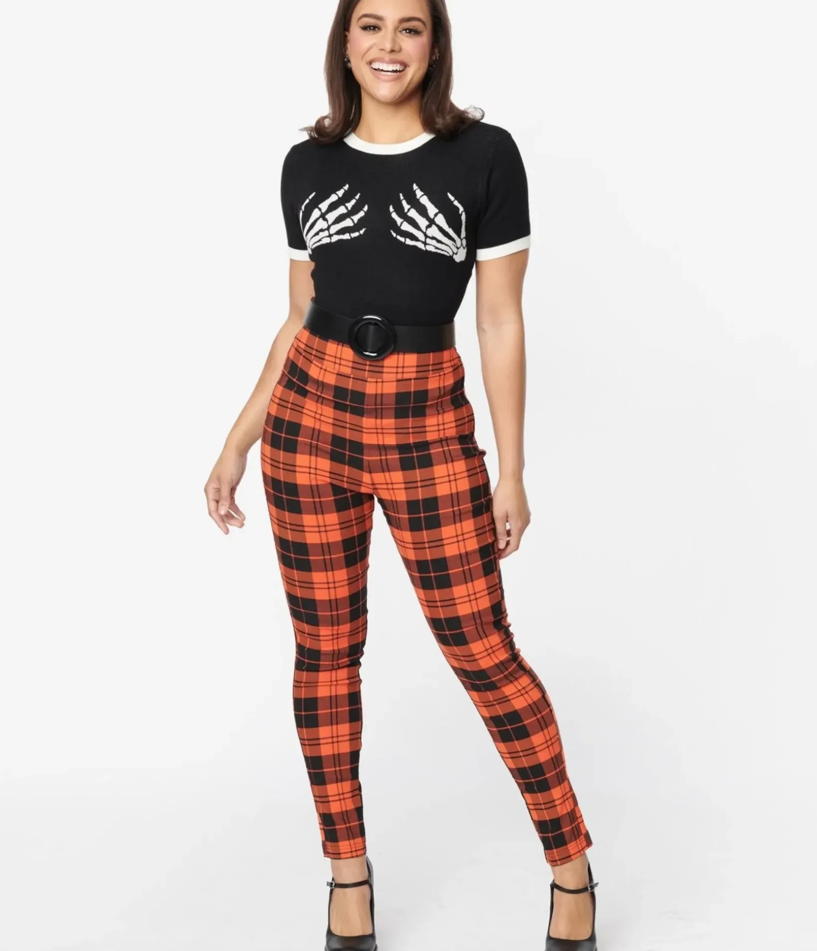 Unique Vintage Pants|Pants>Orange Plaid Rizzo Cigarette Pants