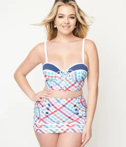 Unique Vintage Swim Bottoms|Two Piece Swim>Pastel Madras Plaid Sailor Swim Bottom