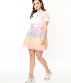 Unique Vintage Skirts|Pride>Pastel Rainbow Ombre Tulle Suspender Mini Skirt