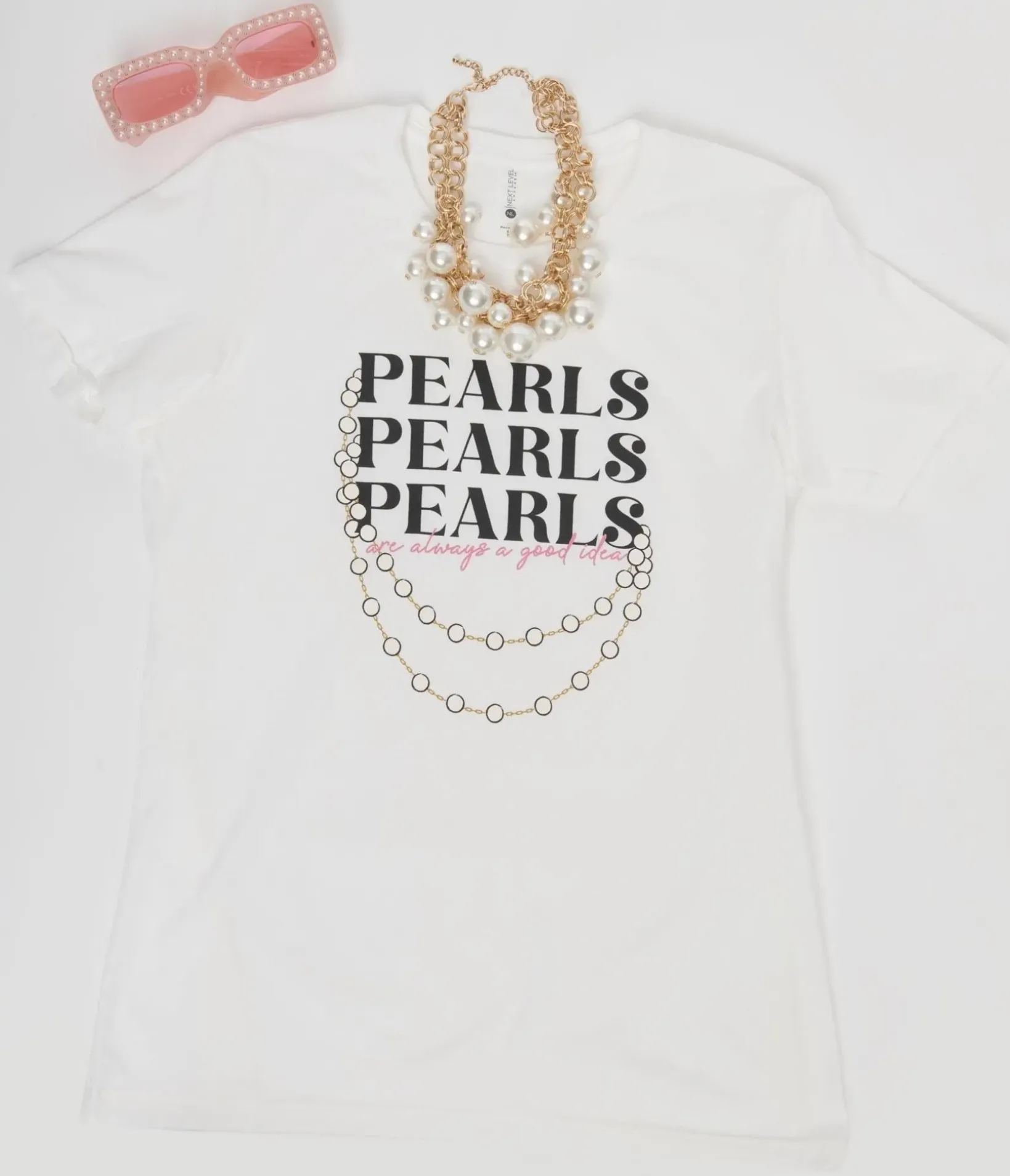 Unique Vintage Graphic Tees|Graphic Tees>Pearls White Fitted Womens Graphic Tee