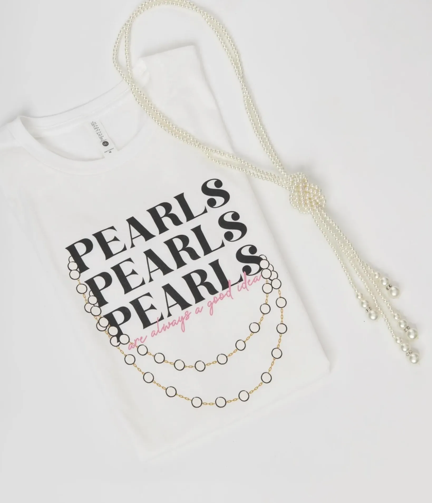 Unique Vintage Graphic Tees|Graphic Tees>Pearls White Fitted Womens Graphic Tee