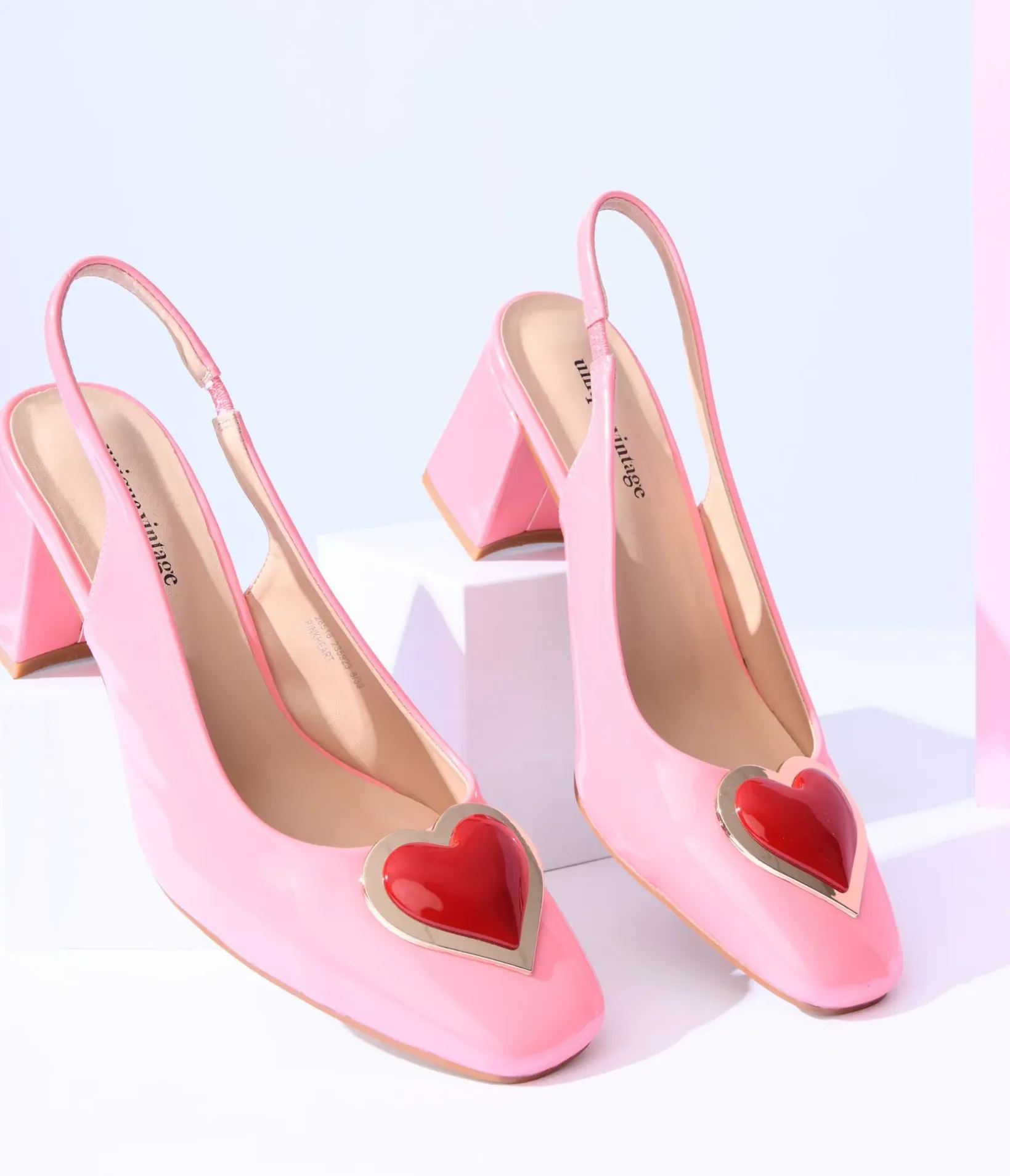 Unique Vintage Heels|All Things Pink>Pink Heart Leatherette Slingback Heels