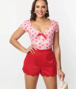 Unique Vintage All Things Pink|All Things Red>Pink & Red Cherry Sweetheart Rosemary Top