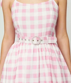Unique Vintage Swing|Everyday Dresses>Pink & White Gingham Bobbie Swing Dress