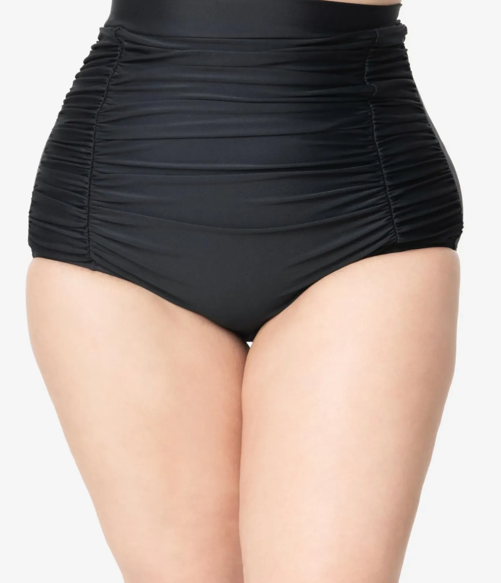 Unique Vintage Two Piece Swim|Swim Bottoms>Plus Size All Black Monroe High Waist Bikini Bottom