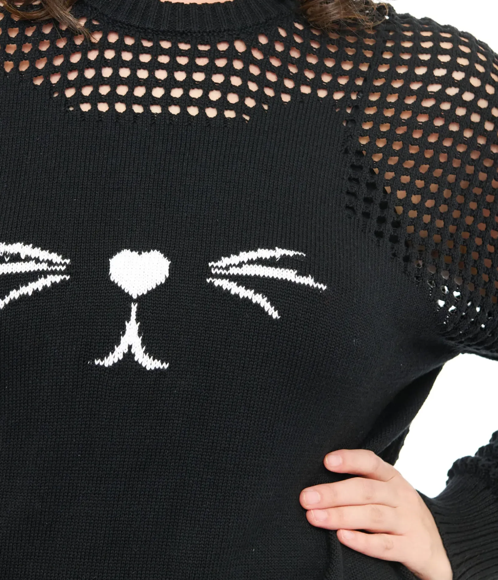 Unique Vintage Sweaters & Cardigans|Sweaters & Cardigans>Plus Size Black Cat Open Weave Cotton Sweater