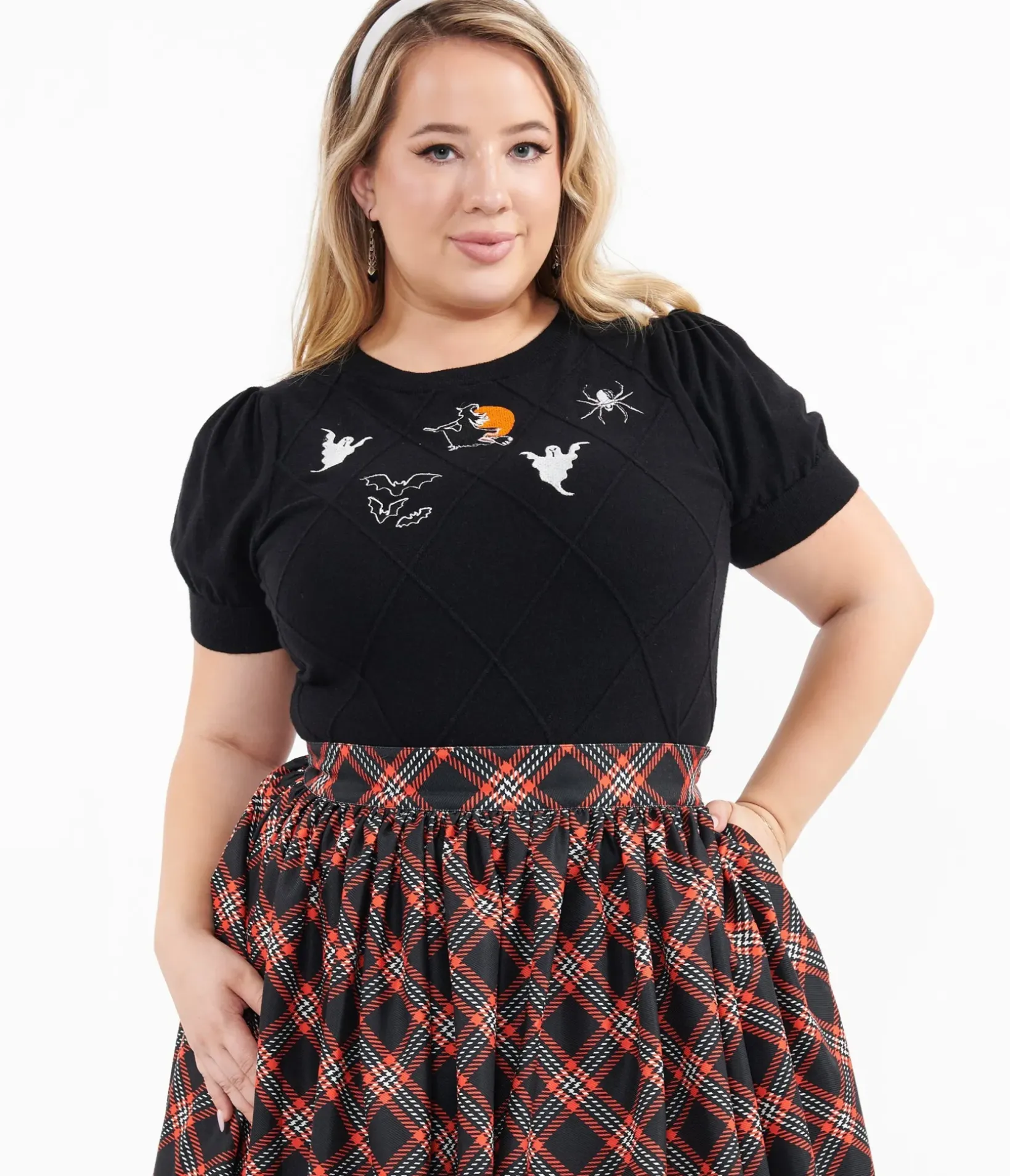 Unique Vintage Sweaters & Cardigans|Sweaters & Cardigans>Plus Size Black Halloween Embroidered Sweater