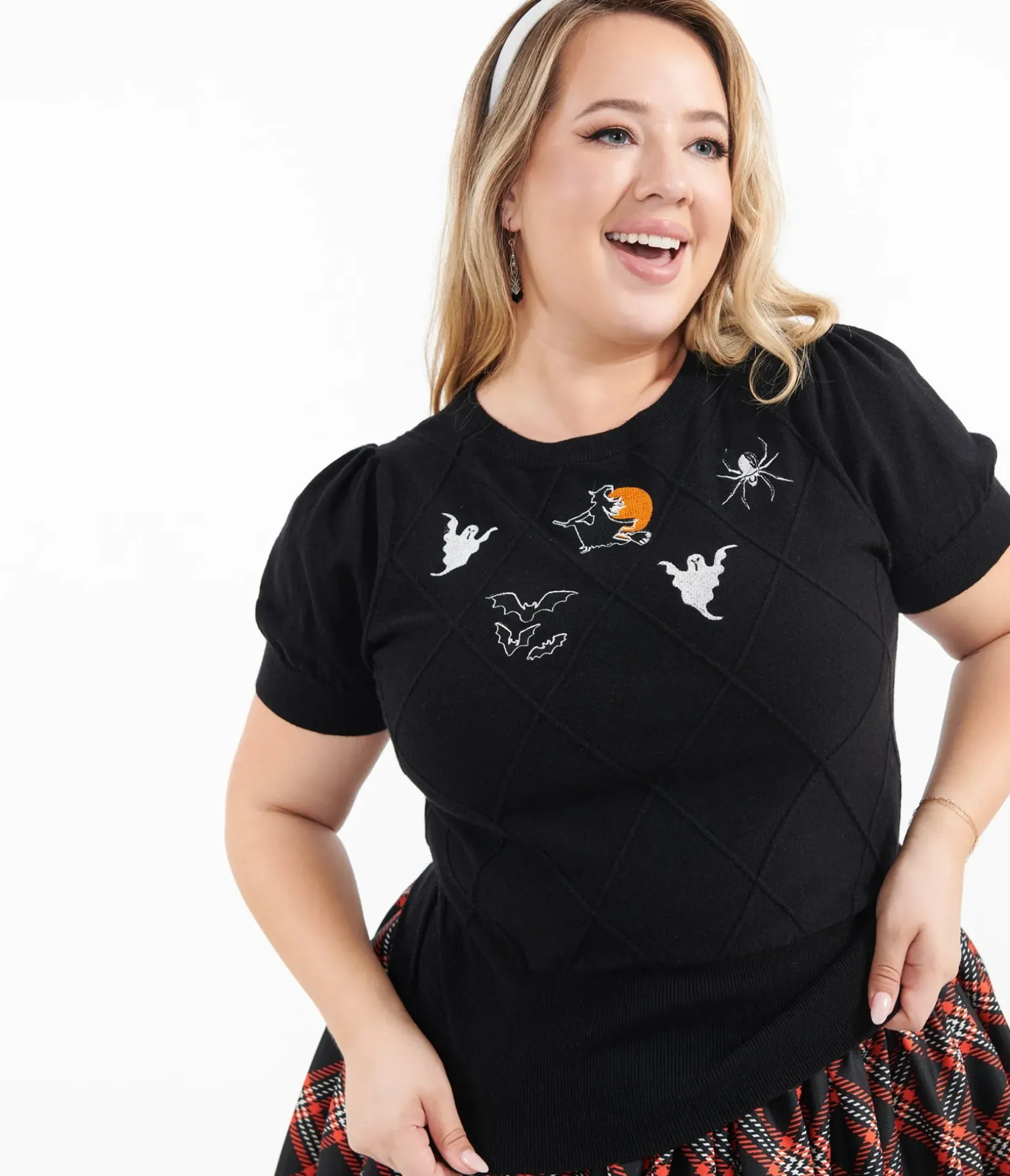 Unique Vintage Sweaters & Cardigans|Sweaters & Cardigans>Plus Size Black Halloween Embroidered Sweater