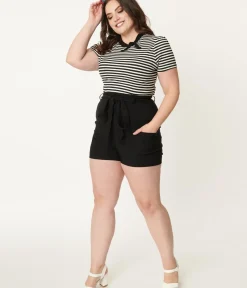 Unique Vintage Shorts|Shorts>Plus Size Black High Waist Tied & True Shorts