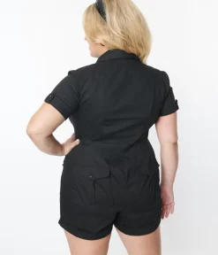 Unique Vintage Rompers & Jumpsuits|Rompers & Jumpsuits>Plus Size Black Mia Romper