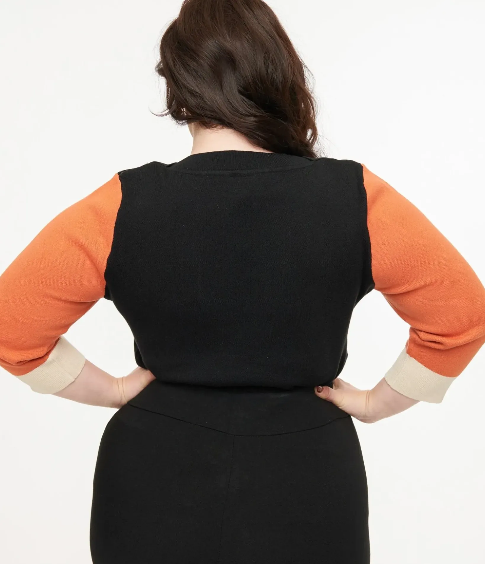 Unique Vintage Sweaters & Cardigans|Sweaters & Cardigans>Plus Size Black & Orange Fox Sleeve Minou Sweater