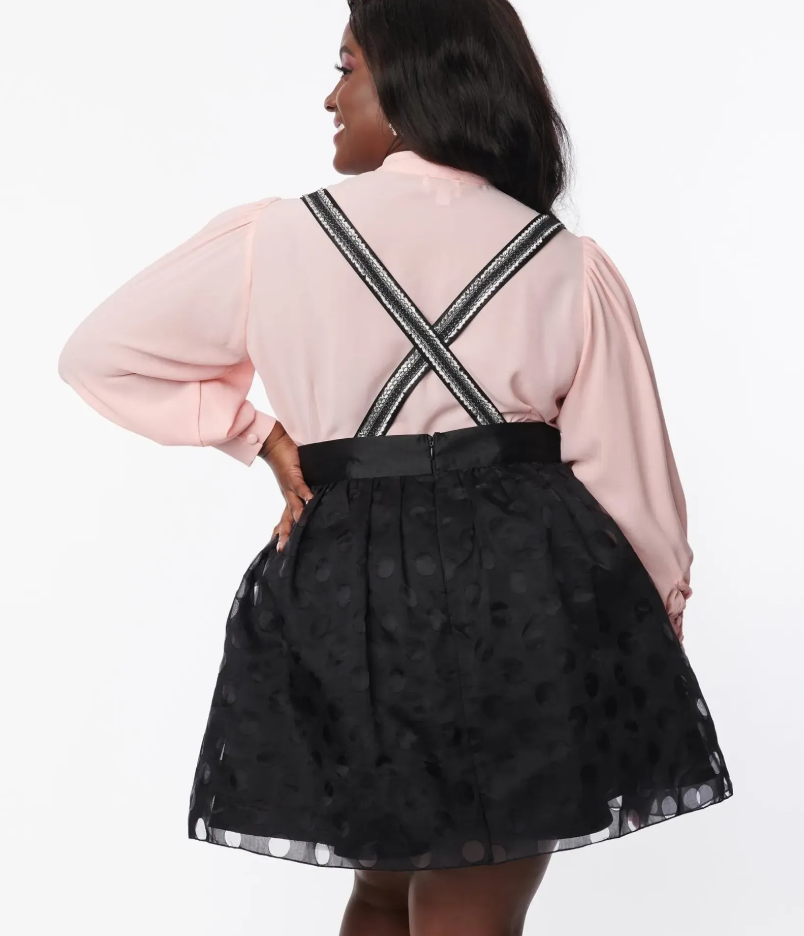 Unique Vintage Skirts|Skirts>Plus Size Black Polka Dot Tulle Suspender Mini Skirt