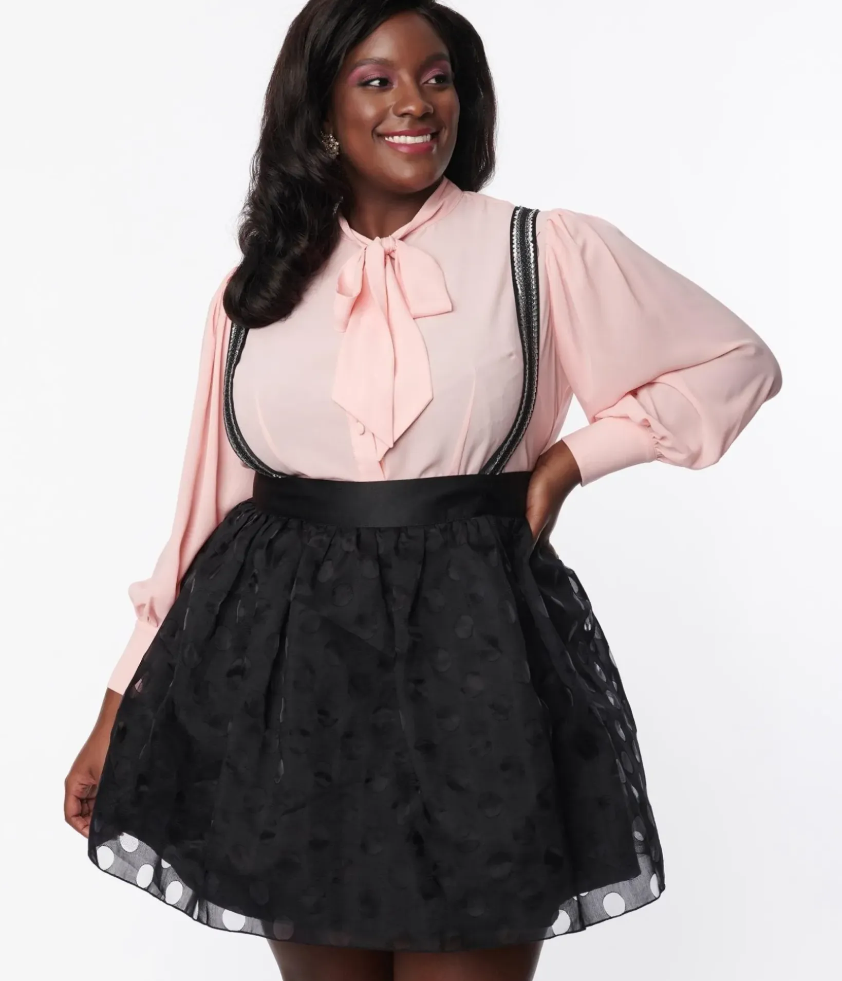 Unique Vintage Skirts|Skirts>Plus Size Black Polka Dot Tulle Suspender Mini Skirt