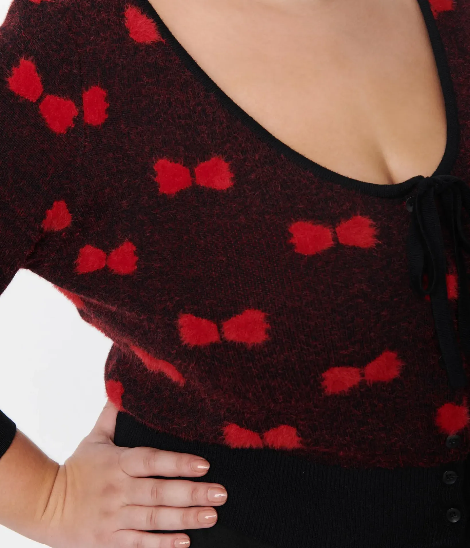 Unique Vintage Sweaters & Cardigans|Sweaters & Cardigans>Plus Size Black & Red Bows Dandy Cardigan