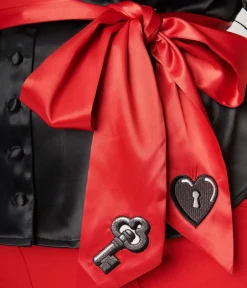 Unique Vintage Work Wear|All Things Red>Plus Size Black & Red Lock & Key Sashed Blouse