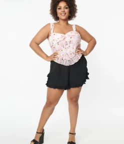 Unique Vintage Shorts|Shorts>Plus Size Black Ruffle Shorts