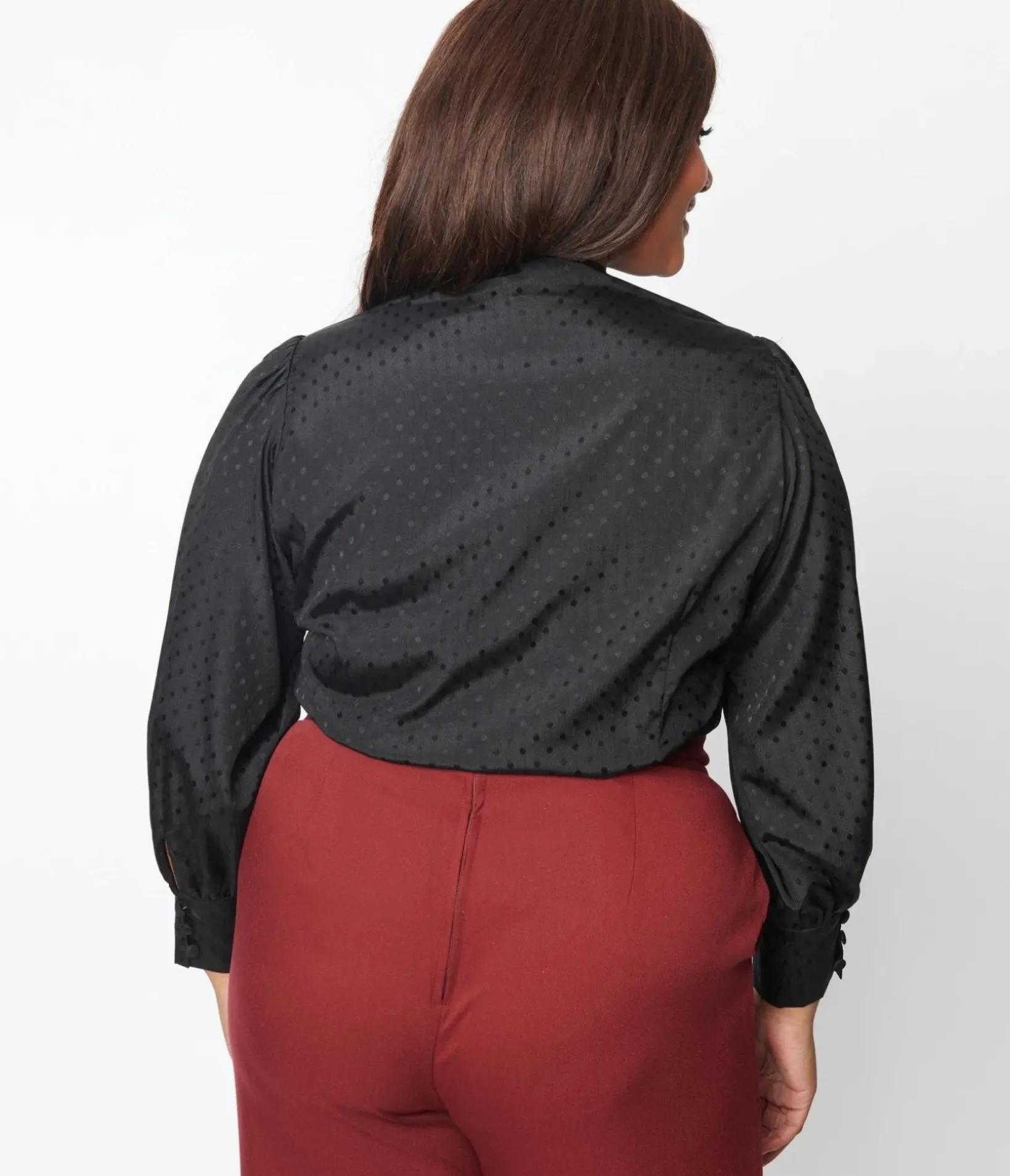 Unique Vintage Blouses|Blouses>Plus Size Black Satin Polka Dot Gwen Blouse