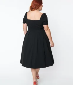 Unique Vintage Swing|Swing>Plus Size Black Sweetheart Midge Swing Dress