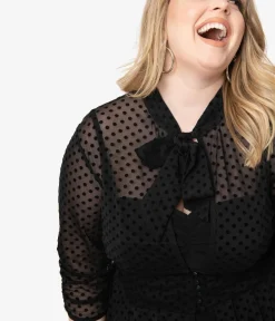 Unique Vintage Maxi|Midi & Maxi>Plus Size Black Swiss Dot Starlet Duster