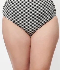 Unique Vintage Two Piece Swim|Swim Bottoms>Plus Size Black & White Gingham Daphne Swim Bottoms