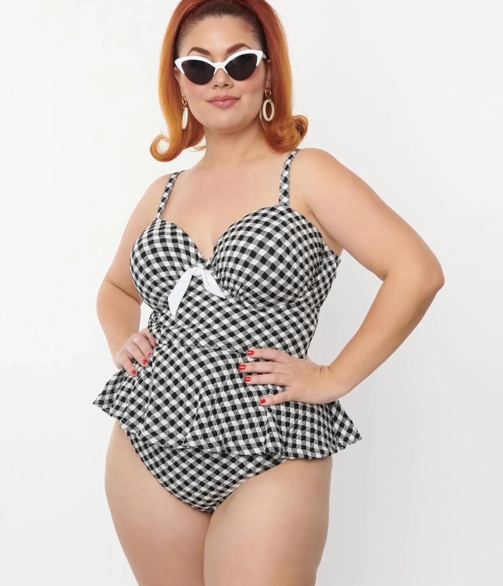 Unique Vintage Two Piece Swim|Swim Bottoms>Plus Size Black & White Gingham Daphne Swim Bottoms