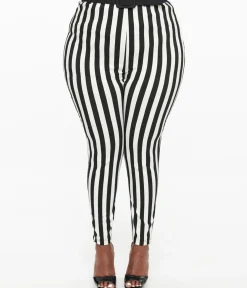 Unique Vintage Pants|Pants>Plus Size Black & White Stripe Belted Rizzo Cigarette Pants