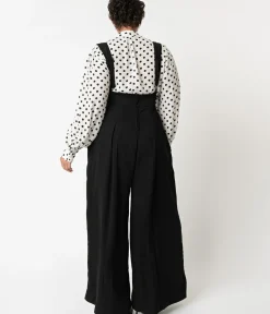 Unique Vintage Pants|Pants>Plus Size Black Wide Leg Rochelle Suspender Pants