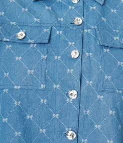 Unique Vintage Jackets|Coats & Jackets>Plus Size Blue Bow Denim Jacket